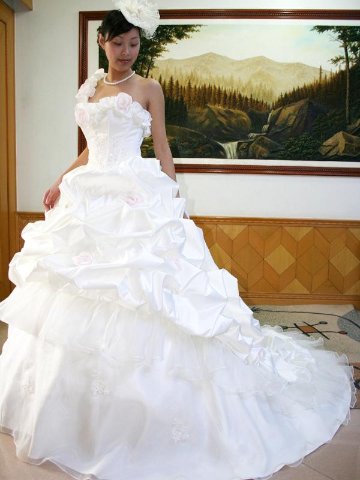 ウエディングドレス　ワンショルダー　プリンセスライン画像