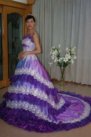 ウエディングドレス　カラードレス　ワンショルダー　舞台　ステージ　コンサート　披露宴　結婚式　コンクール画像