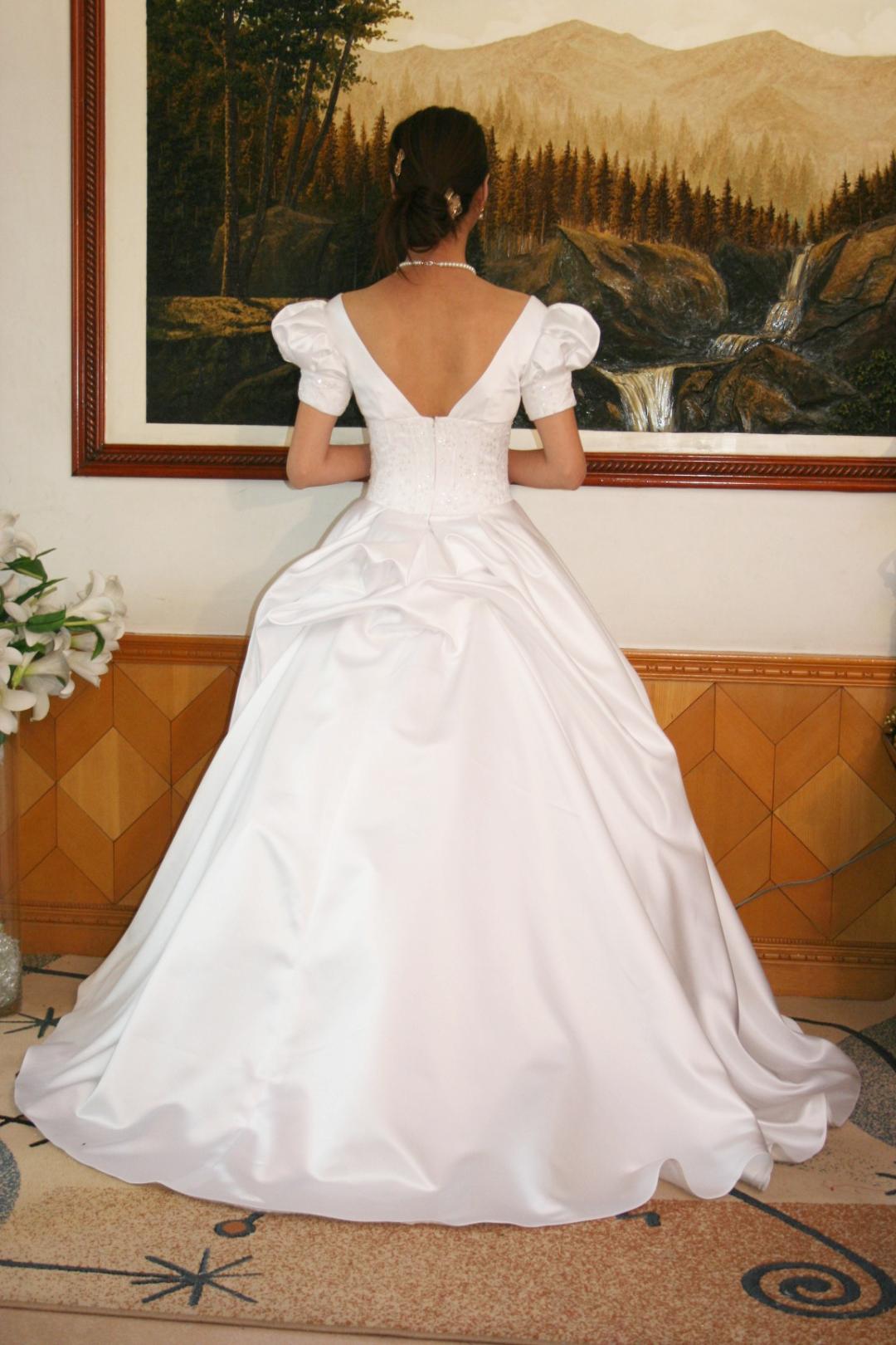 ウエディングドレス パフスリーブ　プリンセスライン　チャペル　ウェディング　結婚式　披露宴画像