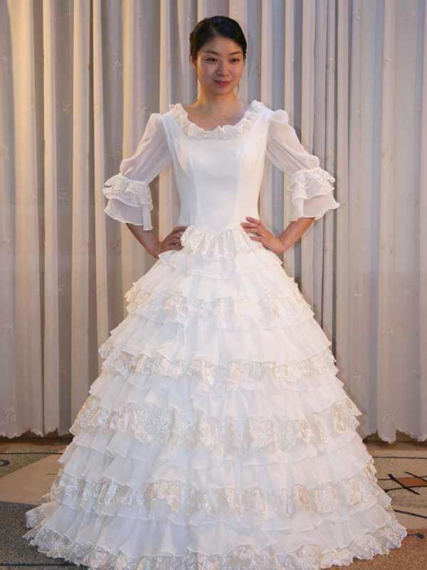ウェディングドレス フレア袖　プリンセスライン画像