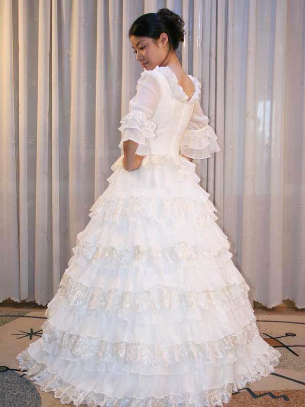 ウェディングドレス フレア袖　プリンセスライン画像