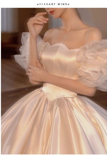 ウエディングドレス オフショルダー 可愛らしい妖艶なパフスリーブ プリンセスライン画像