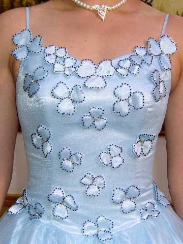 パーティードレス　ツーショルダー　プリンセスライン　ベール装飾共布で制作付属　水色の画像