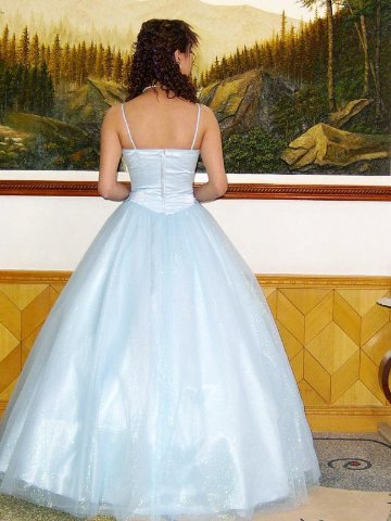 パーティードレス　ツーショルダー　プリンセスライン　ベール装飾共布で制作付属　水色の画像