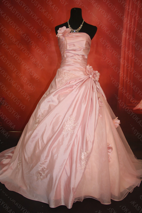 パーティードレス　ビスチェ　プリンセスライン　上品なオーロラベビーピンク　の画像