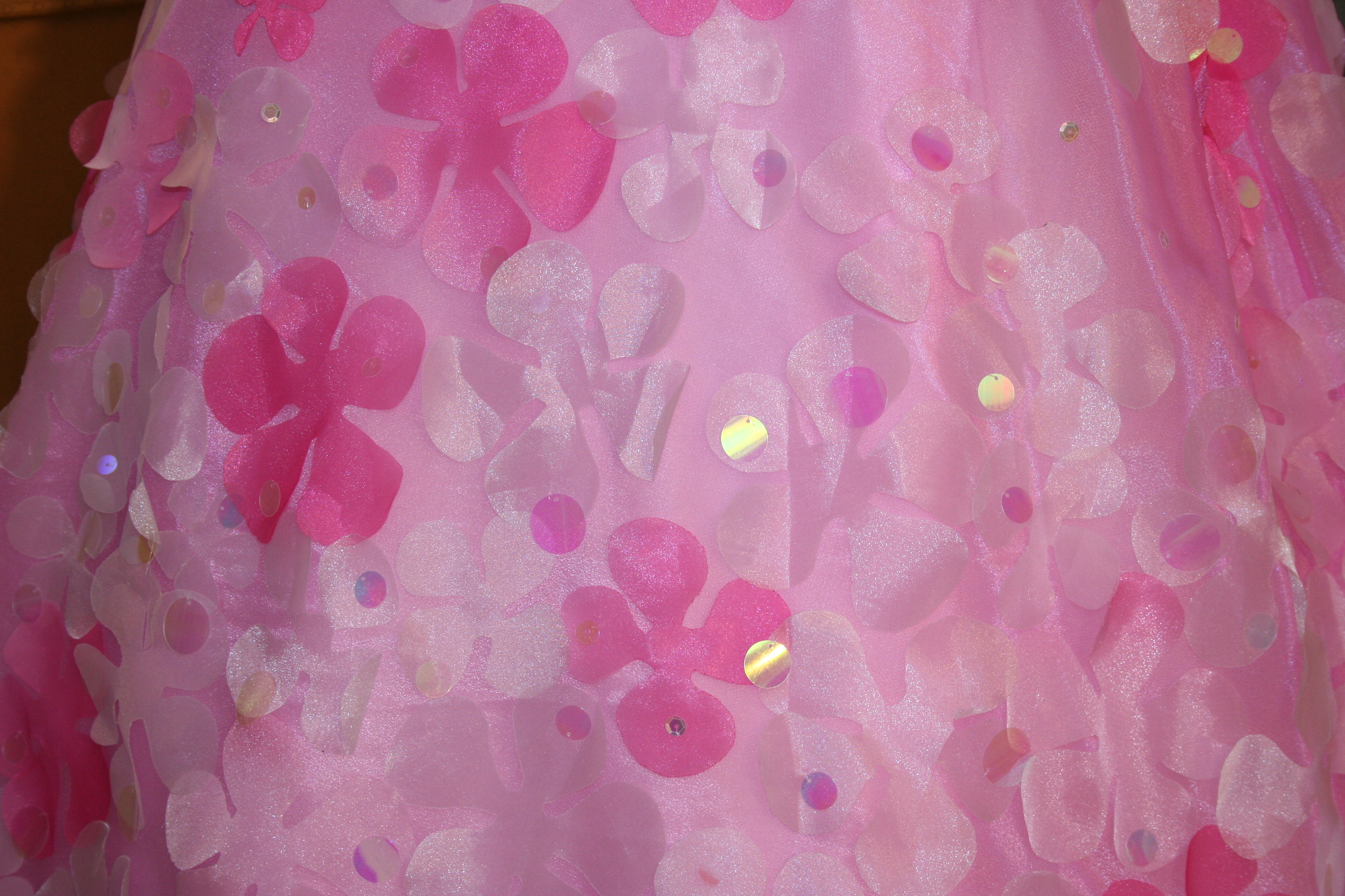 パーティードレス　ワンショルダー　プリンセスライン　全身スパンコール装飾　丈夫な手縫い　ピンクツートン画像