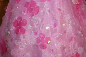 パーティードレス　ワンショルダー　プリンセスライン　全身スパンコール装飾　丈夫な手縫い　ピンクツートン画像
