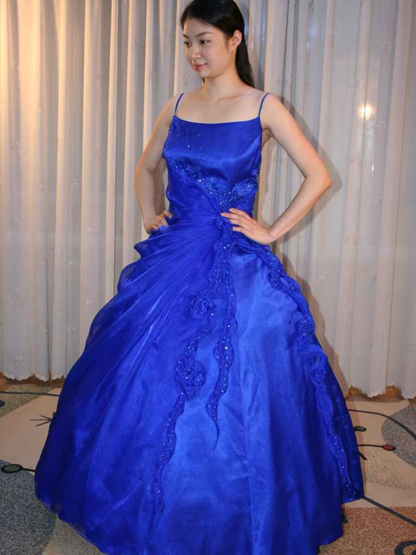 パーティードレス　ツーショルダー　プリンセスライン　ワインカラー　ブルー　赤　バイオレットの画像