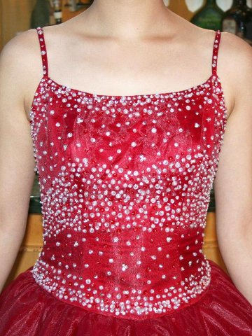 パーティードレス　プリンセスライン　胸元のビーズ刺繍メリハリのある縫い付けで上品さが増す満天の星空のよう画像