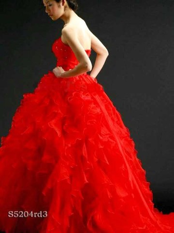 パーティードレス　ネオン色に変化するオーガンジー　緑　オレンジ　レッド　チョーカー付属の画像