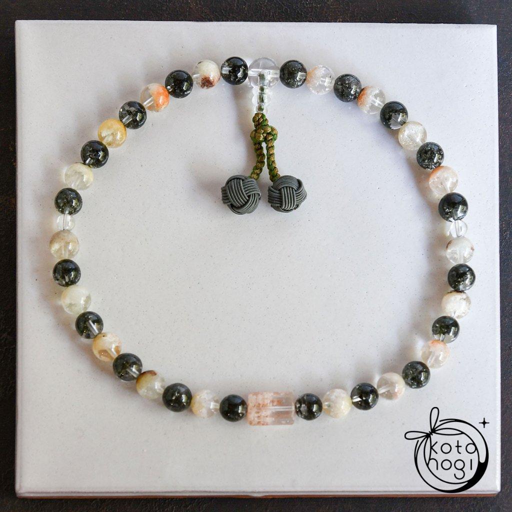 2wayお守り数珠「ふたえ」 パワーストーン ブラックガーデンクォーツ ホワイトガーデンクォーツ【癒し・ヒーリング・引き寄せ・願望成就】の画像