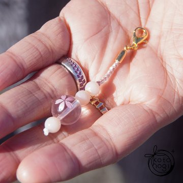 2wayお守り数珠「ふたえ」 パワーストーン ピンクオパール 桜瑪瑙 桜彫り水晶 略式数珠【女子力・魅力アップ・癒し】画像