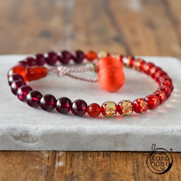 お守り数珠「ひとえ」 天然石 アンバー ロードライトガーネット 赤瑪瑙 略式数珠 一連【健康・女性の健康・女性の循環】画像