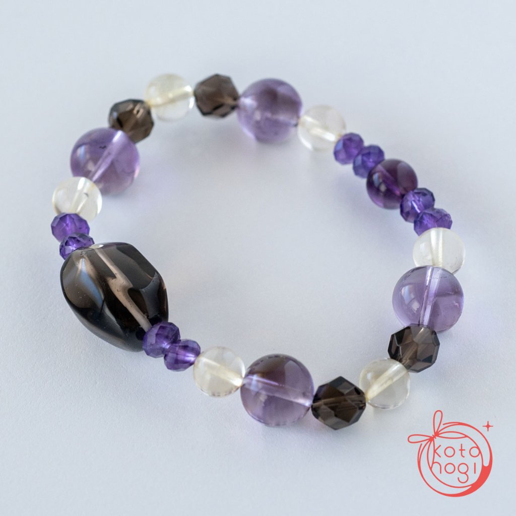 魔除け・金運・仕事運のお守りブレスレット「祝り」スモーキークォーツ アメジスト シトリンの画像