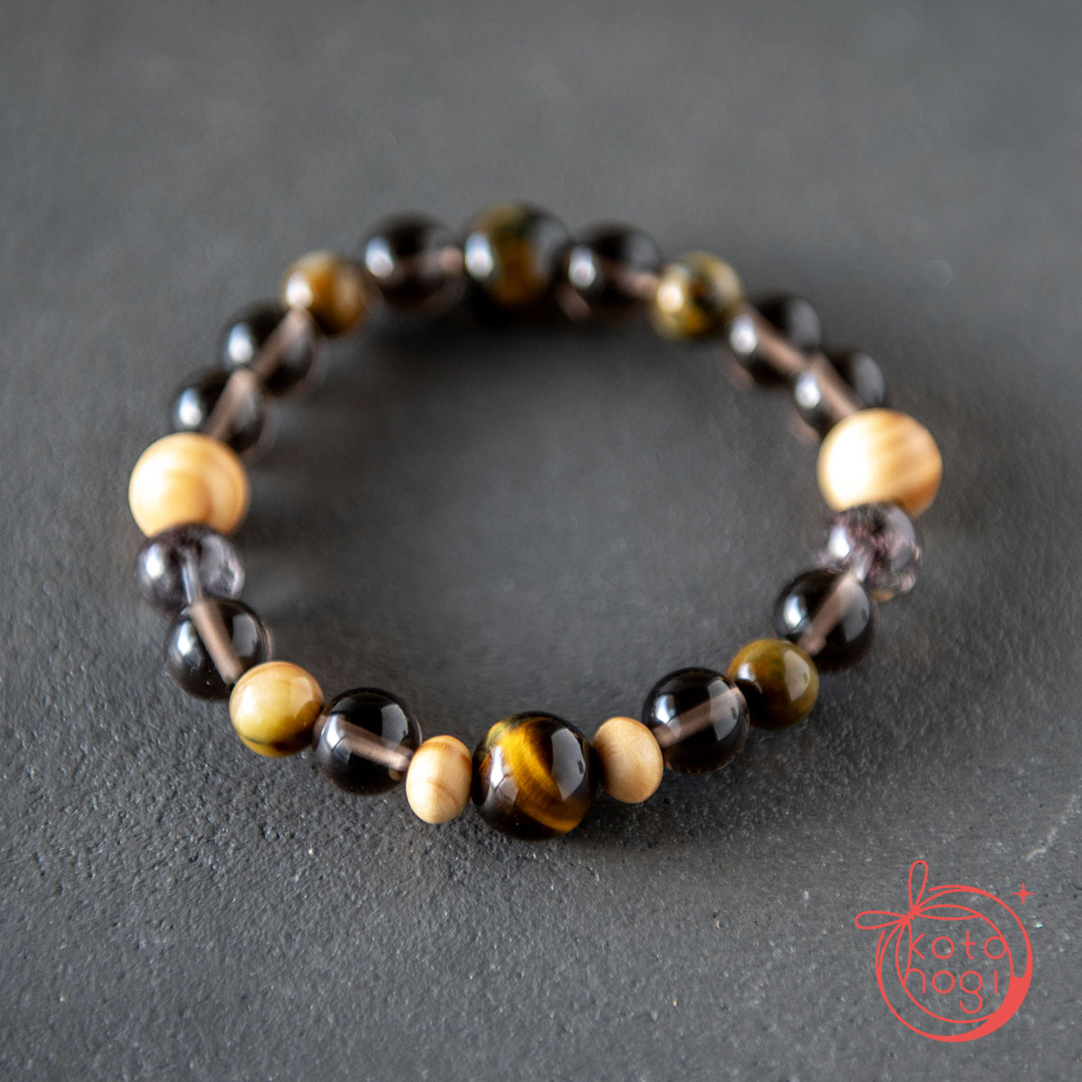 魔除け・厄除け・開運のお守りブレスレット「祝り」 アイスオブシディアン ガーデンクォーツ タイガーアイ 高野槇の画像