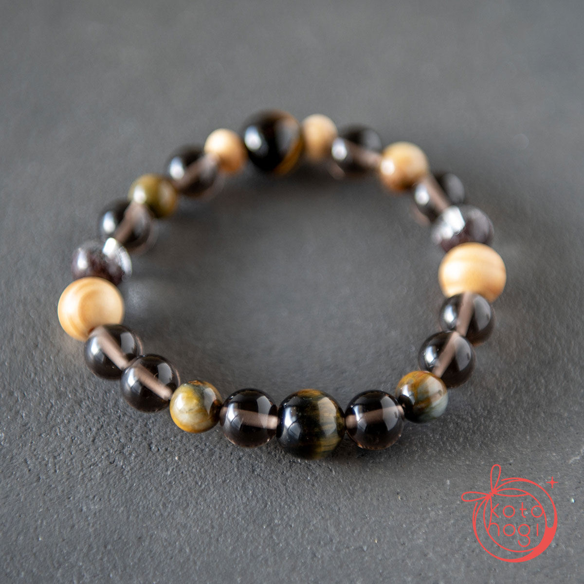 魔除け・厄除け・開運のお守りブレスレット「祝り」 アイスオブシディアン ガーデンクォーツ タイガーアイ 高野槇の画像