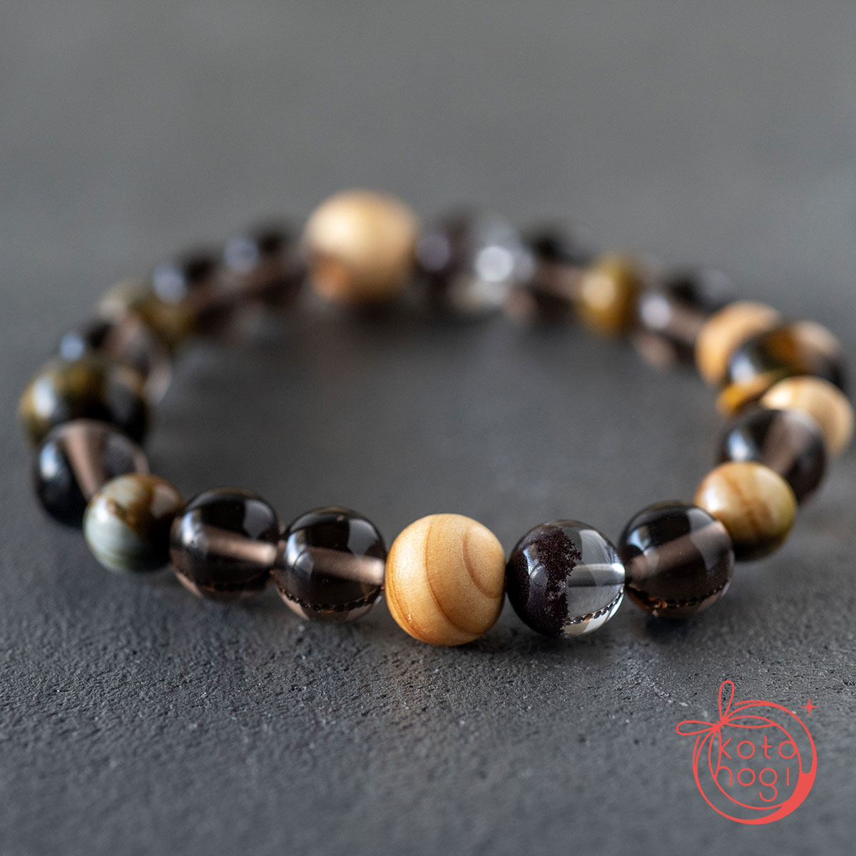 魔除け・厄除け・開運のお守りブレスレット「祝り」 アイスオブシディアン ガーデンクォーツ タイガーアイ 高野槇の画像