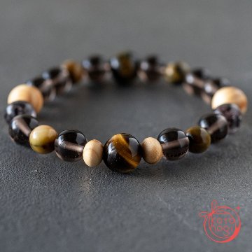 魔除け・厄除け・開運のお守りブレスレット「祝り」 アイスオブシディアン ガーデンクォーツ タイガーアイ 高野槇の画像