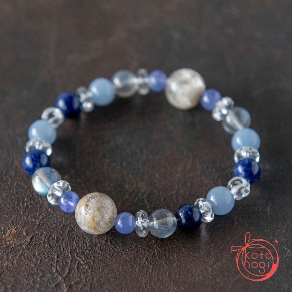 【旧約ヨブ監修モデル】お守りブレスレット ホワイトガーデンクォーツ エンジェライト タンザナイト ラブラドライト インペリアルソーダライト 水晶【仕事運アップ・開運】の画像