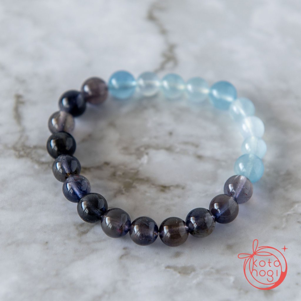 人間関係・癒しのお守りブレスレット「祝り」 アイオライトサンストーン アクアマリンの画像