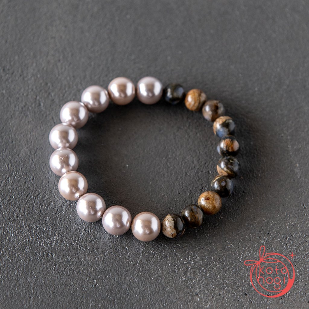 女子力アップ・癒しのお守りブレスレット「祝り」 ケセラストーン×シルバー貝パールの画像