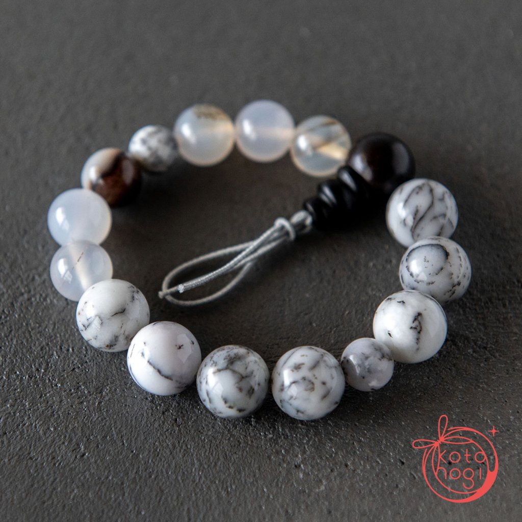 魔除け・人間関係・直感力アップのお守りブレスレット「祝り」デンドリティックオパール デンドリティックアゲート 黒檀の画像