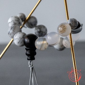 魔除け・人間関係・直感力アップのお守りブレスレット「祝り」デンドリティックオパール デンドリティックアゲート 黒檀の画像