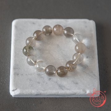 【前向き・直感力】お守りブレスレット「祝り」スモーキーガーデンクォーツ ラビットヘアクォーツの画像