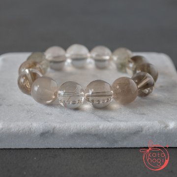 【前向き・直感力】お守りブレスレット「祝り」スモーキーガーデンクォーツ ラビットヘアクォーツの画像