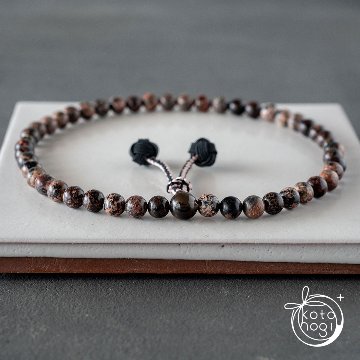 お守り数珠「ふたえ」フラワーオブシディアン×スモーキークォーツの画像