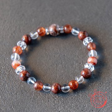 ダイエットのお守りブレスレット「祝り」ヒマラヤンビジョナイト サンストーン レッドガーデンクォーツ ヒマラヤアイスクォーツの画像