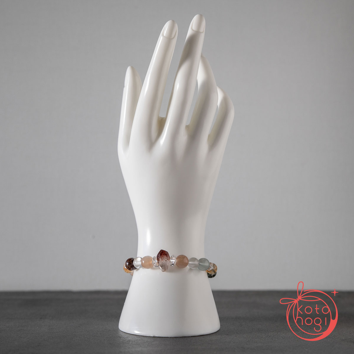 【前向き・リラックス】のお守りブレスレット「祝り」サンストーン ピンクムーンストーン レピドクロサイトインクォーツ シトリン ガーデンクォーツ ガネーシュヒマール ヒマラヤ水晶の画像