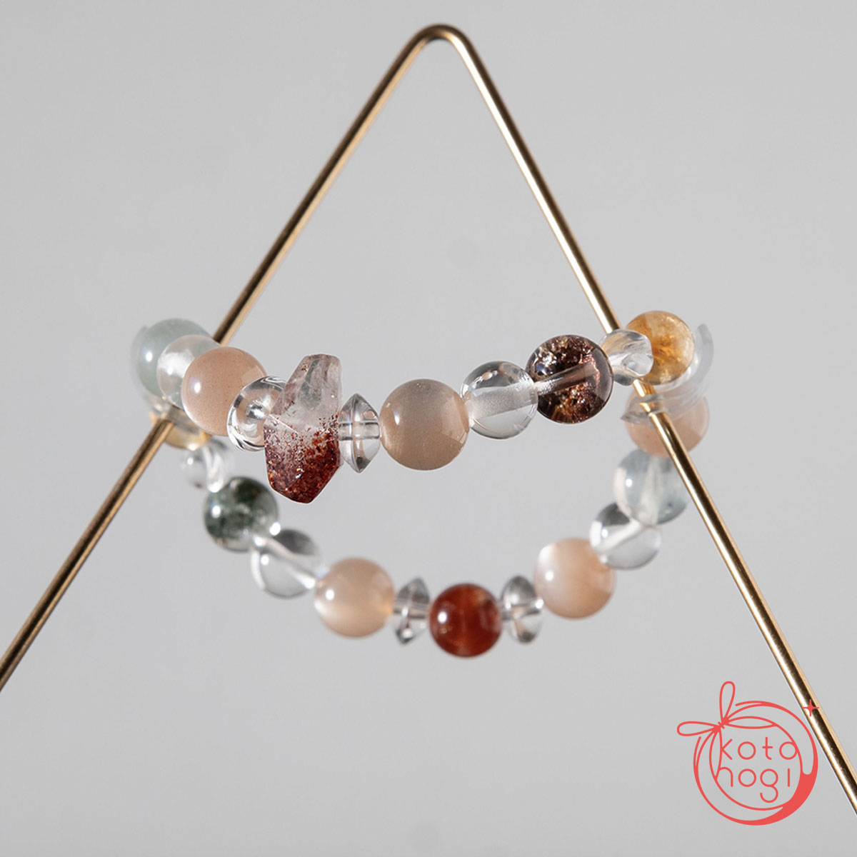 【前向き・リラックス】のお守りブレスレット「祝り」サンストーン ピンクムーンストーン レピドクロサイトインクォーツ シトリン ガーデンクォーツ ガネーシュヒマール ヒマラヤ水晶の画像