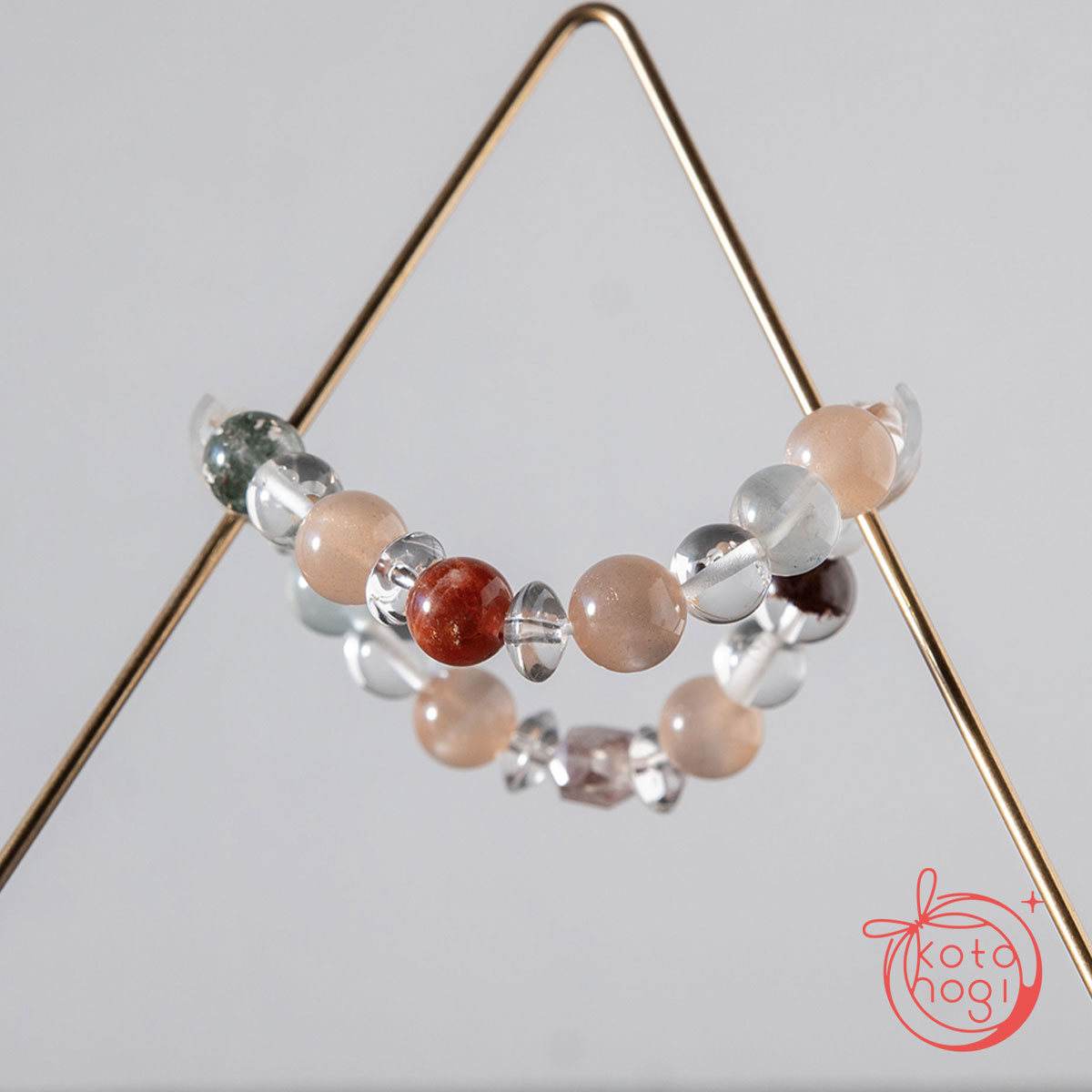 【前向き・リラックス】のお守りブレスレット「祝り」サンストーン ピンクムーンストーン レピドクロサイトインクォーツ シトリン ガーデンクォーツ ガネーシュヒマール ヒマラヤ水晶の画像