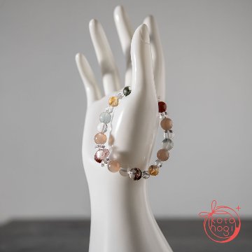 【前向き・リラックス】のお守りブレスレット「祝り」サンストーン ピンクムーンストーン レピドクロサイトインクォーツ シトリン ガーデンクォーツ ガネーシュヒマール ヒマラヤ水晶の画像