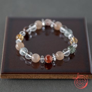 【前向き・リラックス】のお守りブレスレット「祝り」サンストーン ピンクムーンストーン レピドクロサイトインクォーツ シトリン ガーデンクォーツ ガネーシュヒマール ヒマラヤ水晶の画像