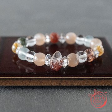 【前向き・リラックス】のお守りブレスレット「祝り」サンストーン ピンクムーンストーン レピドクロサイトインクォーツ シトリン ガーデンクォーツ ガネーシュヒマール ヒマラヤ水晶の画像
