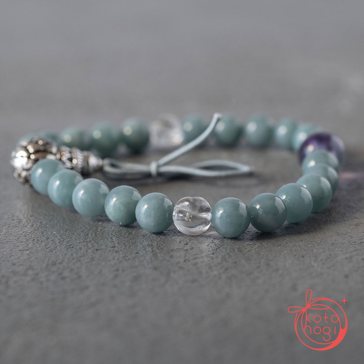 【前向き・潜在能力】お守りブレスレット「甘露」グアテマラ産青翡翠 スーパーセブン シルバー925の画像