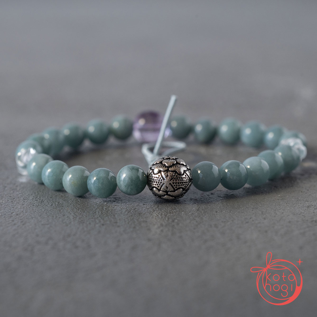 【前向き・潜在能力】お守りブレスレット「甘露」グアテマラ産青翡翠 スーパーセブン シルバー925の画像