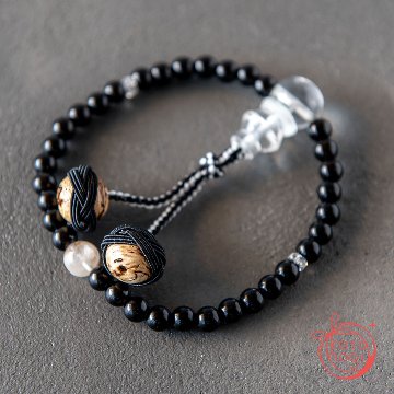 魔除けと浄化のお守り数珠・念珠「ひとえ」 チベット産モリオン ガネーシュヒマール ガーデンクォーツの画像