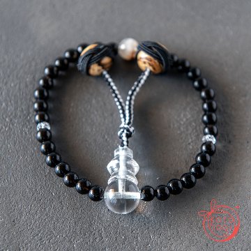 魔除けと浄化のお守り数珠・念珠「ひとえ」 チベット産モリオン ガネーシュヒマール ガーデンクォーツの画像