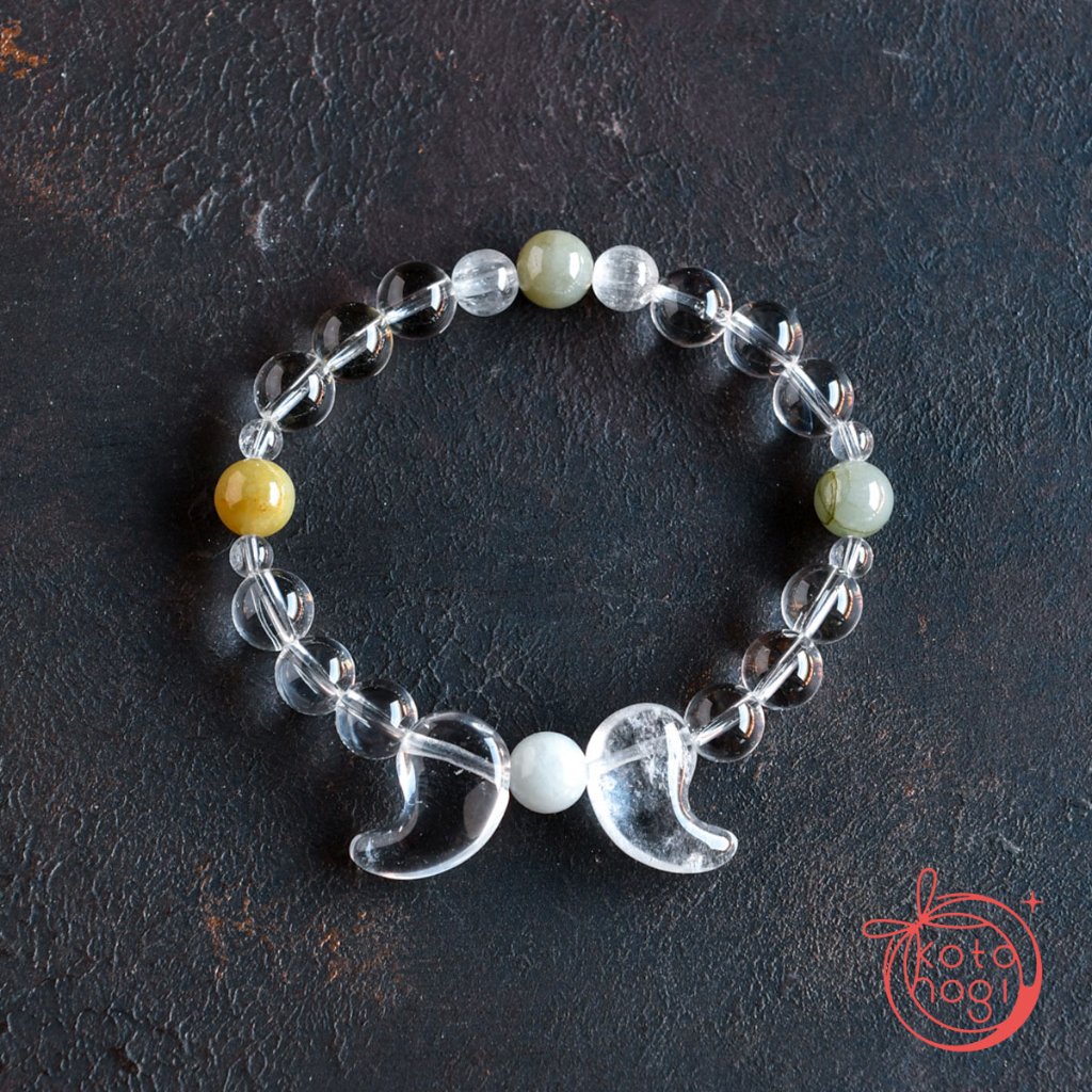 お守りブレスレット「祝り」 水晶 翡翠 クンツァイト【家庭円満・家族守り・金運アップ・厄除け・魔除け】の画像