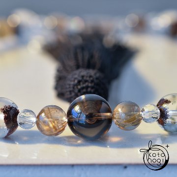 2wayお守り数珠「ふたえ-紡-」 天然石 ガウリィシャンカール ゴールドルチルクォーツ ブラウンルチル ガーデンクォーツ スモーキークォーツ 略式数珠画像