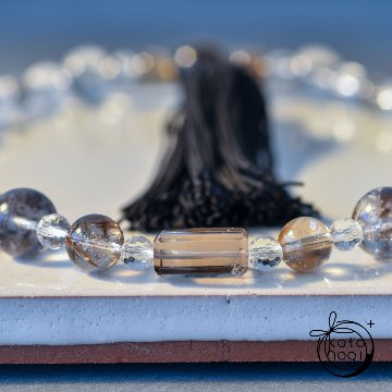 2wayお守り数珠「ふたえ-紡-」 天然石 ガウリィシャンカール ゴールドルチルクォーツ ブラウンルチル ガーデンクォーツ スモーキークォーツ 略式数珠画像