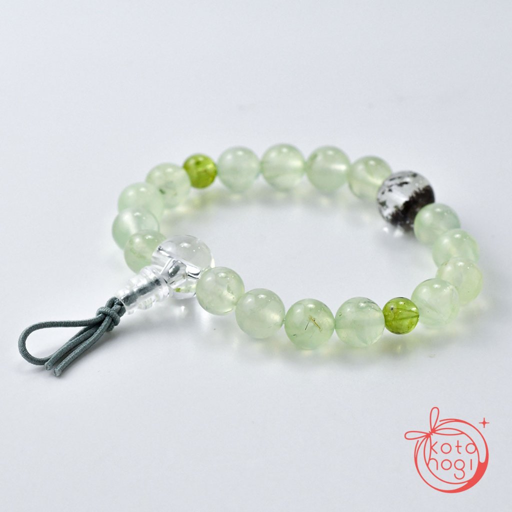 お守りブレスレット「甘露」 天然石 プレナイト ガーデンクォーツ【勉強運・合格祈願・直観力・潜在能力】の画像