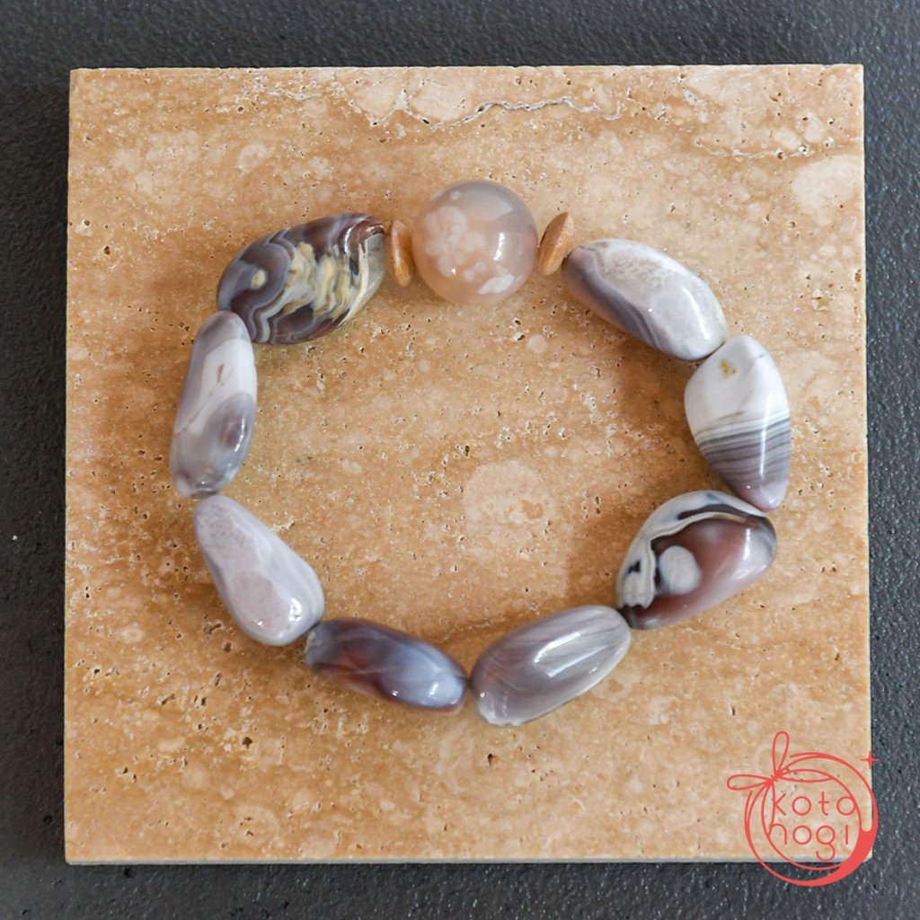 お守りブレスレット「祝り」 天然石 ボツワナアゲート 桜瑪瑙の画像