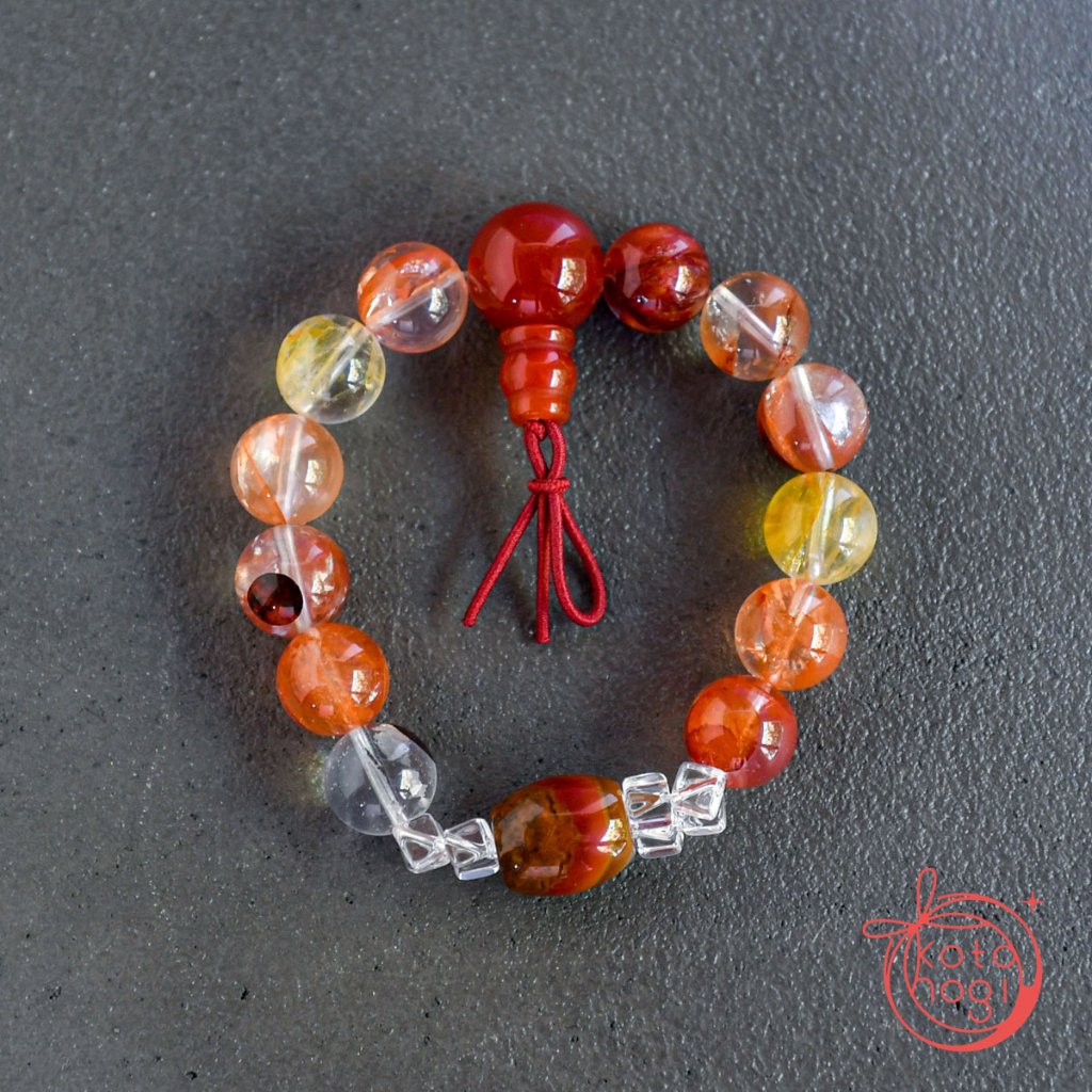 お守りブレスレット「甘露」 天然石 ライモナイトインクォーツ 南紅瑪瑙【厄除け・魔除け・健康・子供守り】の画像