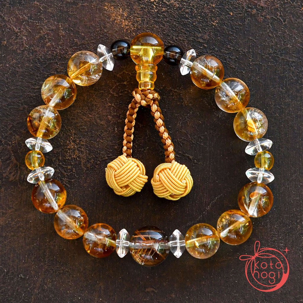 お守りブレスレット「祝り」 ブラウンルチルクォーツ レインボーシトリン【金運アップ・仕事運・商売繁盛】の画像