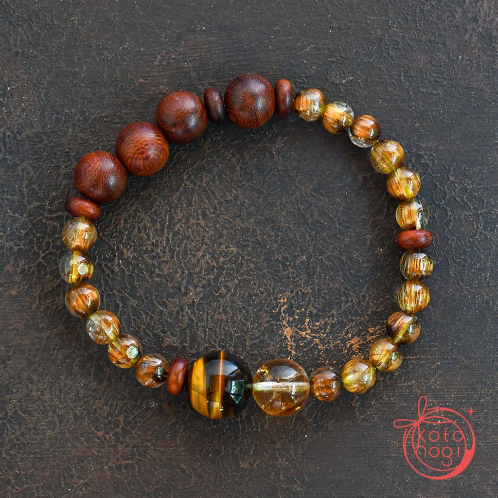 お守りブレスレット「祝り」 タイガーアイ レインボーシトリン タイガールチル【金運アップ・仕事運・商売繁盛】の画像