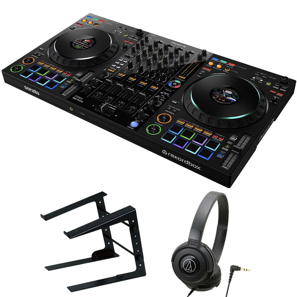 PioneerDJ 4CH DJコントローラー DDJ-FLX10 + ヘッドホン ATH-S100 + PCスタンド セットの画像